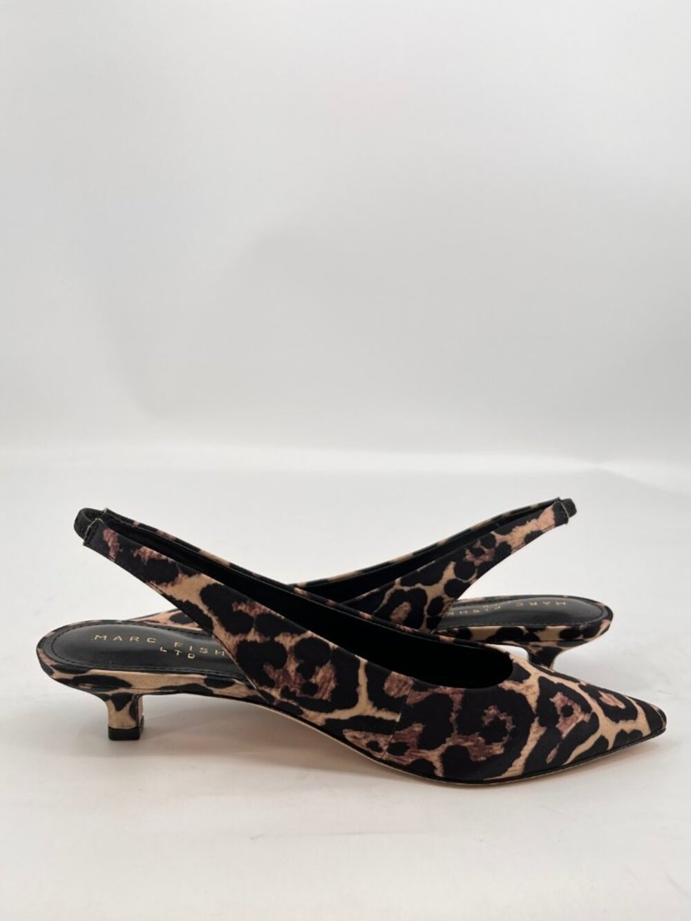 Marc Fisher Posey Slingback Pumps Leopard Size 7 Elastic Strap Kitten Heel - Picture 8 of 15